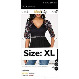 Ladies Black Blouse with Deep V neck Size XL